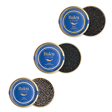 Caviar Set (Sevruga, Osetra, Beluga hybrid )50 g of each